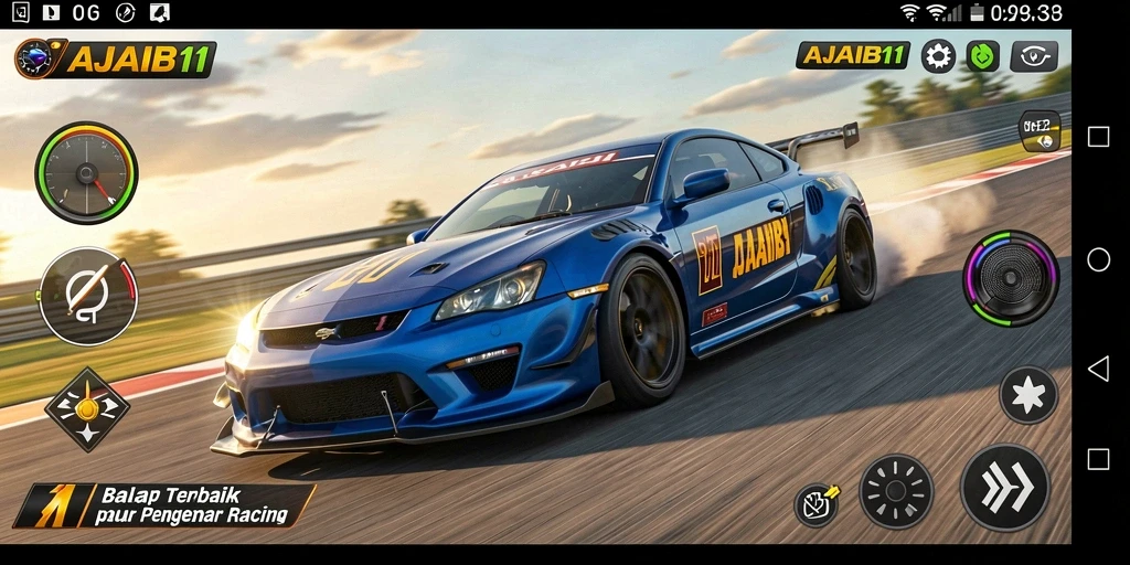 Screenshot gameplay AJAIB11 menampilkan balapan yang seru dan menegangkan.