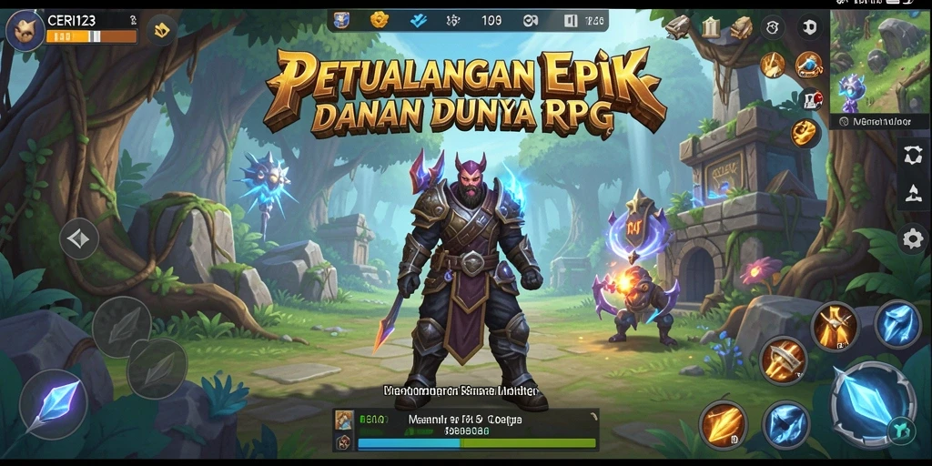 Screenshot CERI123 yang menunjukkan pertarungan epik dalam game RPG.