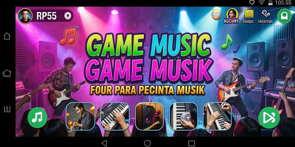 Tampilan gameplay RP55 yang menakjubkan dengan berbagai pilihan lagu.